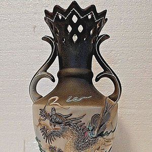 Rare Antique Dragonware Vase Japan Moriage Dragon Hand Paint Dark Grey &…